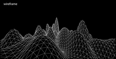 3D wireframe of contour swirl. Abstract wireframe background. vector