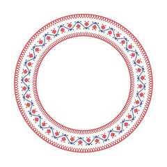 Round frame with flower folk embroidery