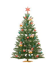 Christmas tree and toys on transparent background. 3D rendering