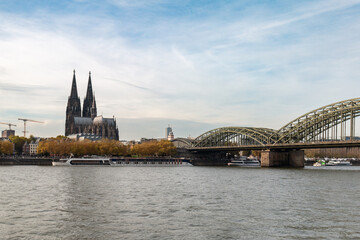 Cologne city view with Rhine river