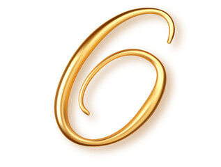 Gold number 6, 3d realistic lettering isolated on transperent background. PNG. Number six uppercase for the design of banner or greeting card, significant date or event