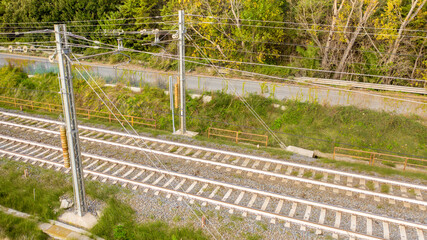 Aerial view on two train tracks.