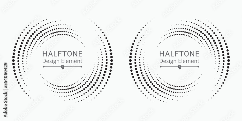 Poster Halftone circular frame logo set. Circle dots isolated on the white background. Fabric design element. Halftone circle dots texture. Vector design element for various purposes.