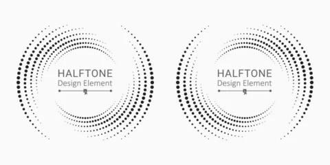 Tuinposter Halftone circular frame logo set. Circle dots isolated on the white background. Fabric design element. Halftone circle dots texture. Vector design element for various purposes. © cnh