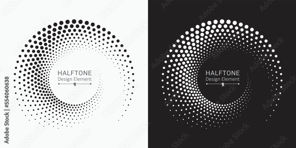 Aufkleber Halftone circular frame logo set. Circle dots isolated on the white background. Fabric design element. Halftone circle dots texture. Vector design element for various purposes.