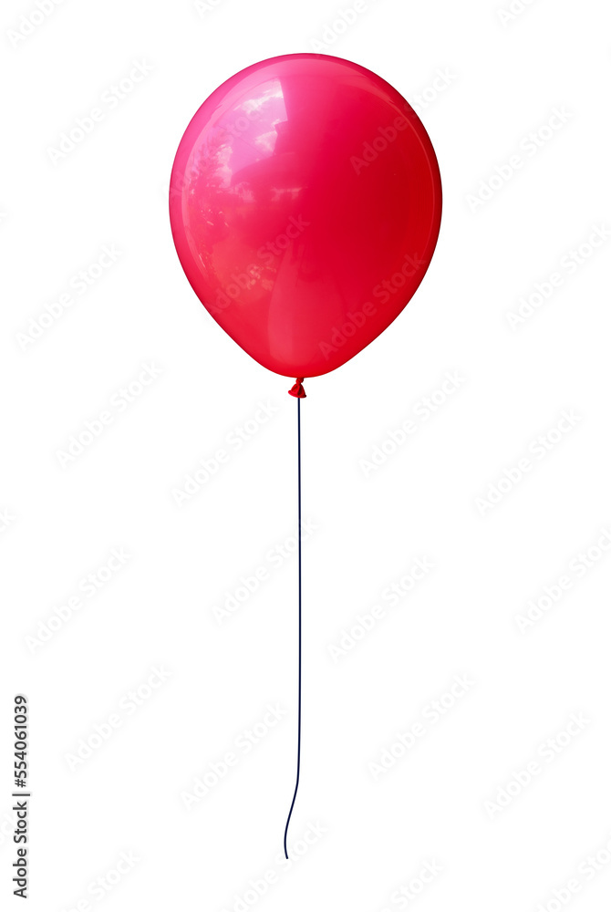 Poster helium balloon in red color with a rope isolated background