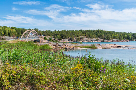 View of the bridge and sea at Bomarsund, &Aring;land Islands. Finland