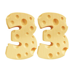 Number 33, Number thirty three cheese icon design.