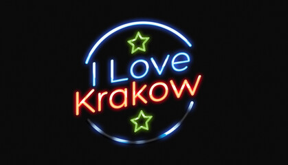 Fototapeta na wymiar I Love Krakow neon sign