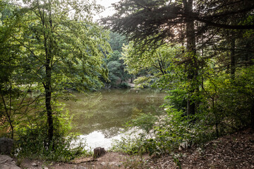 Fototapeta premium Panorama of Lake Tresnja in Belgrade during a spring afternoon. Jezero Tresnja is a small lake of Serbia....
