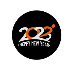 A Happy New Year 2023 congrats. Creative typography. Simple logotype concept. Abstract isolated graphic design template. Digits in monochrome style. Vector mask idea with black and white colours.