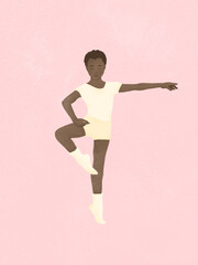 Fototapeta na wymiar little African American boy dreams of becoming a ballet dancer