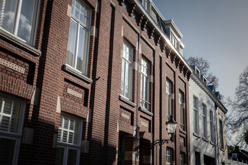 Typical facades of dutch architecture in the city center of Maastricht, Netherlands, with...