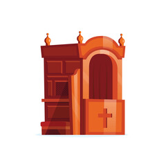 Wooden confessional. Isolated church furniture
