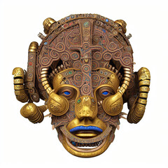 Obraz premium Traditional ancient Aztec Mask. Digital illustration. 3D rendering. Isolated on white.