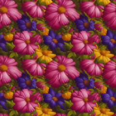 Seamless flowers pattern. Endless colorful floral background. Digital painting.