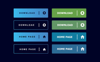 Set of futuristic download buttons for web site, web UI design, active and inactive, blue holographic colors, vector elements