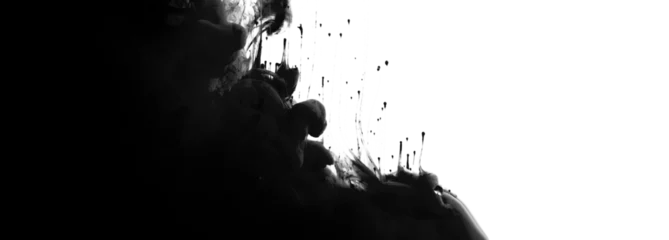 Rolgordijnen Ink black color smoke blot on Png transparent Abstract contrast background. © Liliia