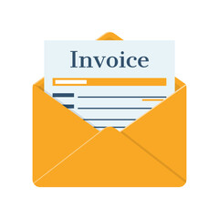 Invoice in envelope. Checking Invoice. The official document is received in the mail. Vector illustration flat design. Isolated on white background.