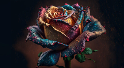 Fantasy Vintage Classic deep colorful roses bouquet on blurred background.Generative AI.