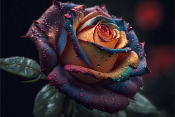 Fantasy Vintage Classic deep colorful roses bouquet on blurred background.Generative AI.