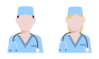 doctor and nurse with stethoscope, Doctor icon in uniform. Flat style male. Vector illustration.