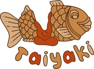 Taiyaki single doodle5. Cute Asian sweet stuffed fish. Cartoon color vector illustration.