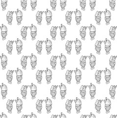 Taiyaki two pattern7. Cute Asian sweet stuffed fish with ice cream. Cartoon white and black vector illustration.