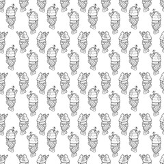 Taiyaki two pattern8. Cute Asian sweet stuffed fish with ice cream. Cartoon white and black vector illustration.