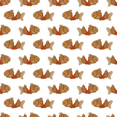 Taiyaki single pattern10. Cute Asian sweet stuffed fish. Cartoon color vector illustration.