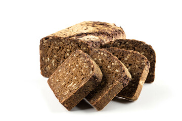 Rye bread slices isolated on white background