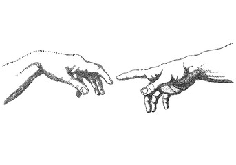 The Creation of Adam, illustration over a transparent background, PNG image - obrazy, fototapety, plakaty