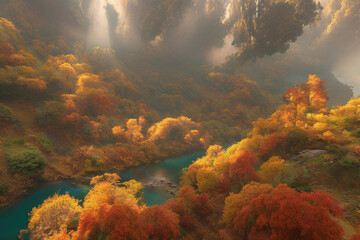 Naklejka na ściany i meble dreamy autumn forest landscape