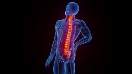 3D medical animation of a man experiencing back pain