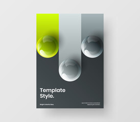 Bright 3D spheres company brochure layout. Original cover vector design illustration.