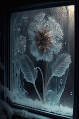 Window frost, fern frost, ice flowers on a window, frozen window, generative ai art