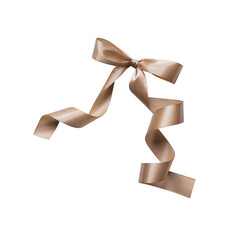 Sweet golden bow with long ribbon isolated for feminine design ornament