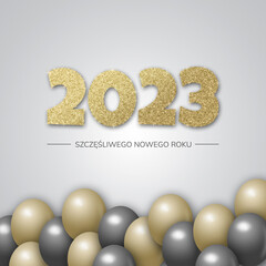 Happy new year card. Gold glitter. Polish language. - obrazy, fototapety, plakaty