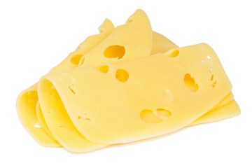 Yellow cheese slices isolated on a white background