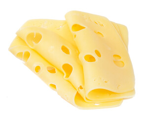 Yellow cheese slices isolated on a white background