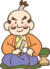 扇子を持って座る殿様のイラスト