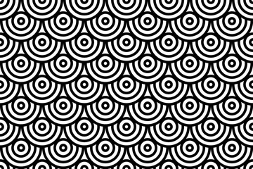 Seamless Geometric Black and White Pattern. Fish Scale Motif.