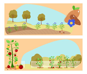Farming cultivated plot, farmland countryside nature, agronomy hill harvest, design, in cartoon style vector illustration.