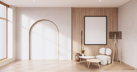 Muji style, Empty wooden room,Cleaning japandi room interior.