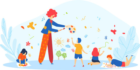 Children creativity, art children brood, happy child, background paint young people, design, flat style vector illustration.