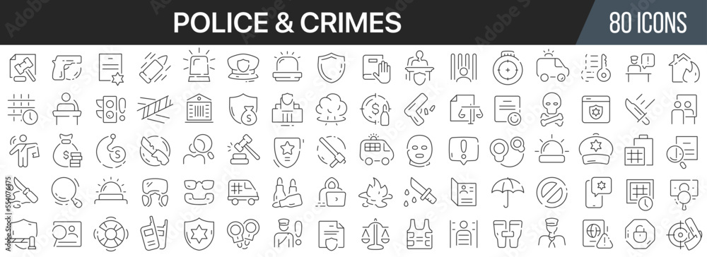 Aufkleber Police and crimes line icons collection. Big UI icon set in a flat design. Thin outline icons pack. Vector illustration EPS10