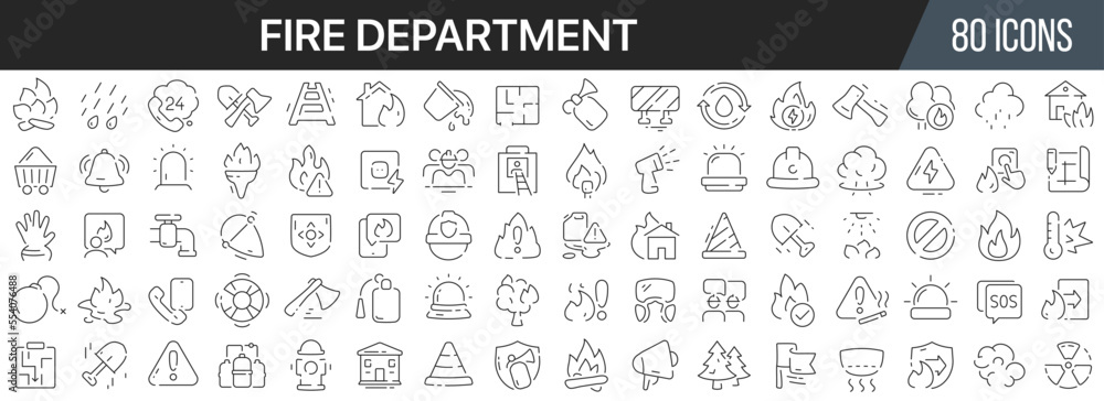 Poster Fire department line icons collection. Big UI icon set in a flat design. Thin outline icons pack. Vector illustration EPS10