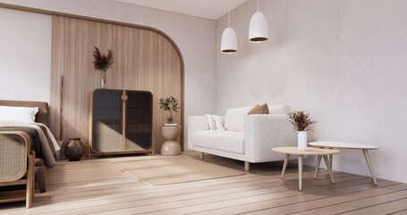 Muji style, Empty wooden room,Cleaning japandi room interior.