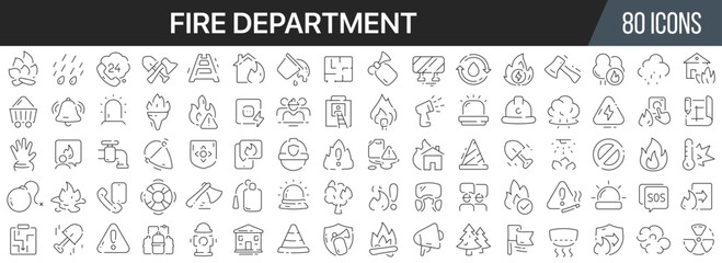 Fire department line icons collection. Big UI icon set in a flat design. Thin outline icons pack. Vector illustration EPS10