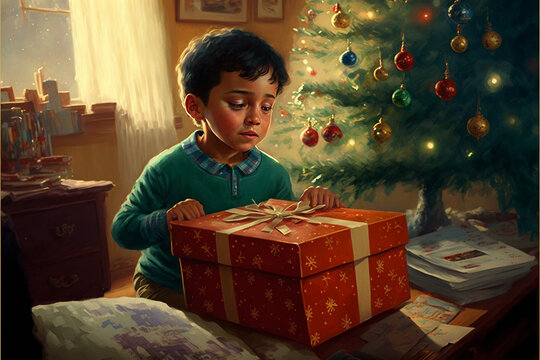 child with christmas presents